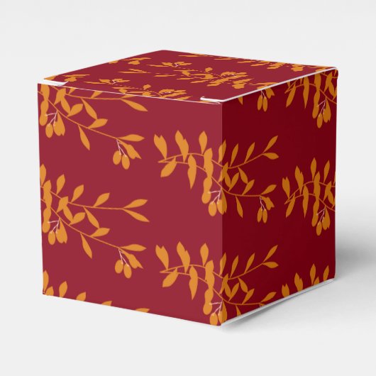 Oranje silhouetbladeren op rood bedankdoosjes (Voorkant Zijde)