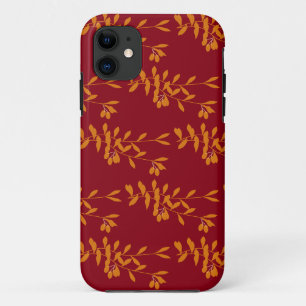 Oranje silhouetbladeren op rood Case-Mate iPhone case