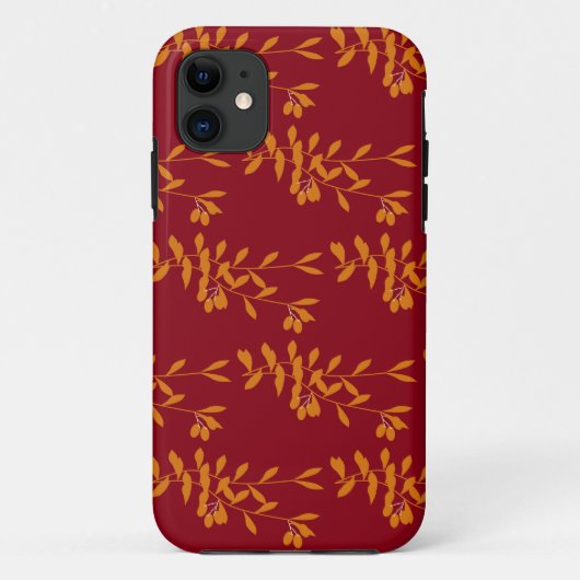 Oranje silhouetbladeren op rood Case-Mate iPhone case (Achterkant)