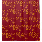 Oranje silhouetbladeren op rood douchegordijn (Voorkant)