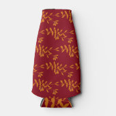 Oranje silhouetbladeren op rood flesjeskoeler (Voorkant)