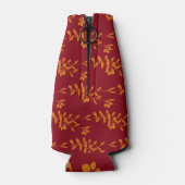 Oranje silhouetbladeren op rood flesjeskoeler (Achterkant)