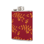 Oranje silhouetbladeren op rood heupfles (Links)