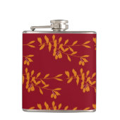 Oranje silhouetbladeren op rood heupfles (Voorkant)