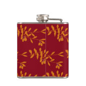 Oranje silhouetbladeren op rood heupfles (Achterkant)