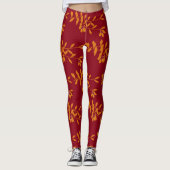 Oranje silhouetbladeren op rood leggings (Voorkant)