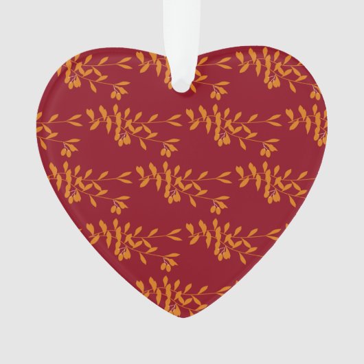 Oranje silhouetbladeren op rood ornament (voorkant)