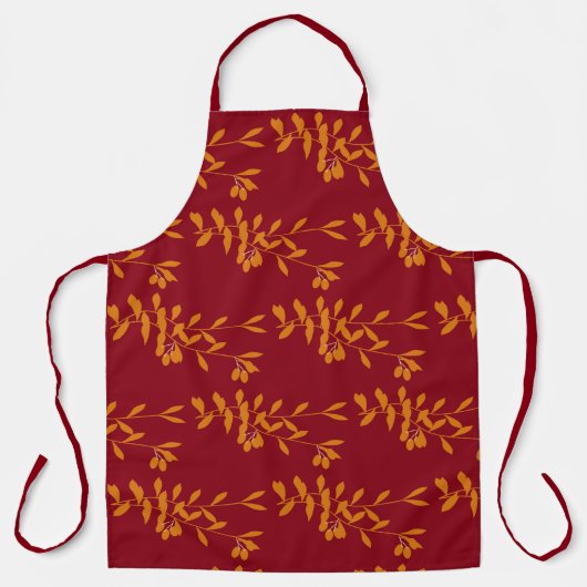 Oranje silhouetbladeren op rood schort (Voorkant)