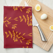 Oranje silhouetbladeren op rood theedoek (Quarter Fold)