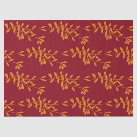 Oranje silhouetbladeren op rood tissuepapier (Voorkant)