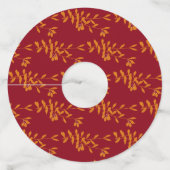 Oranje silhouetbladeren op rood wijnglaslabel (Voorkant)