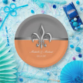 Oranje Silver Fleur de Lis Papieren Bordje (Feest)