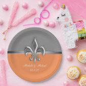 Oranje Silver Fleur de Lis Papieren Bordje (Feest)