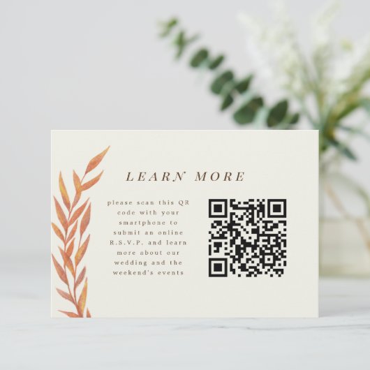 Oranje Simple Branch Wedding Information Enclosure Save The Date (Staand voorkant)