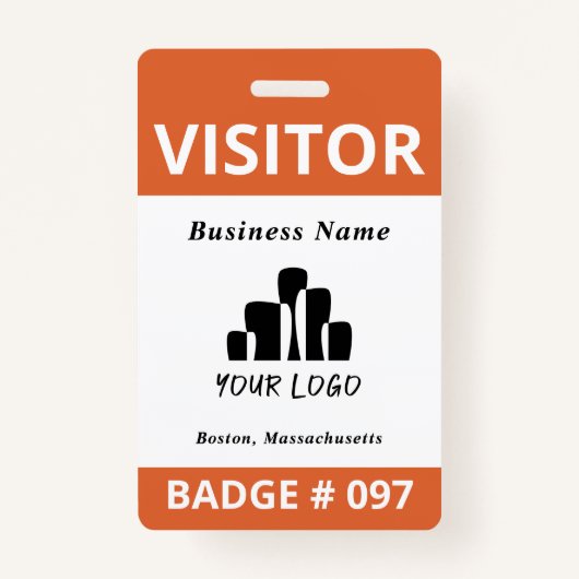 Oranje Sjabloon witte bezoeker Badge (Voorkant)