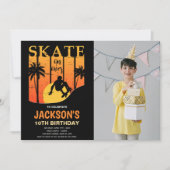 Oranje skateboard Birthday Invitation foto Kaart (Voorkant)