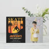 Oranje skateboard Birthday Invitation foto Kaart (Staand voorkant)