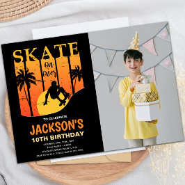 Oranje skateboard Birthday Invitation foto Kaart