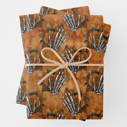 Oranje Skelet Skelet Handen op Oranje Inpakpapier Vel (In situ)