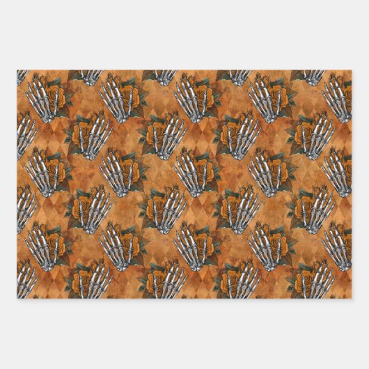 Oranje Skelet Skelet Handen op Oranje Inpakpapier Vel (Voorkant)