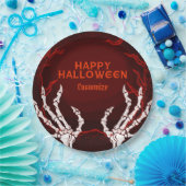 Oranje Skelethanden Papieren Bordje (Feest)