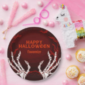 Oranje Skelethanden Papieren Bordje (Feest)