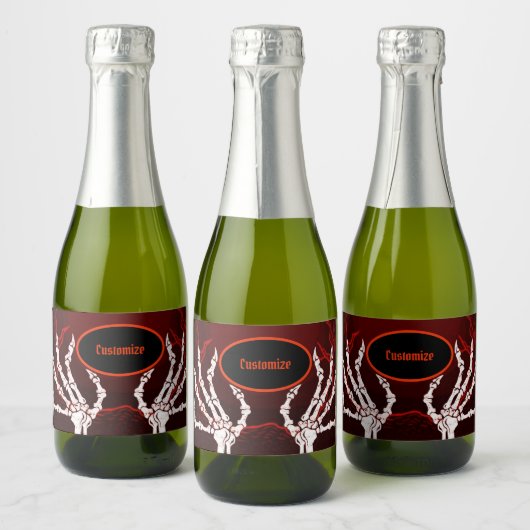 Oranje Skelethanden Sparkling Wijnetiket (Flessen)