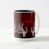 Oranje Skelethanden Tweekleurige Koffiemok (Voorkant rechts)