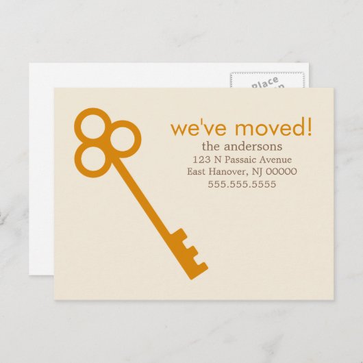 Oranje Skeleton Key bewegende aankondigingen Aankondigingskaart (Voorkant / Achterkant)