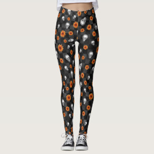 Oranje Skulls en Sunflower Series Design 11 Leggings