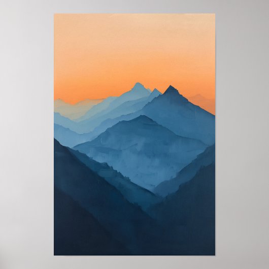 Oranje Sky Mountain Landschapsschilderkunst Poster (Voorkant)
