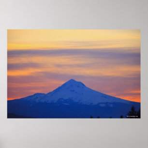 Oranje Sky Snow Capped Blue Mountain Poster