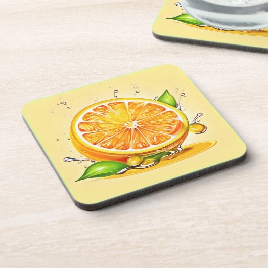 Oranje slice splash bier onderzetter (Linkerzijde)