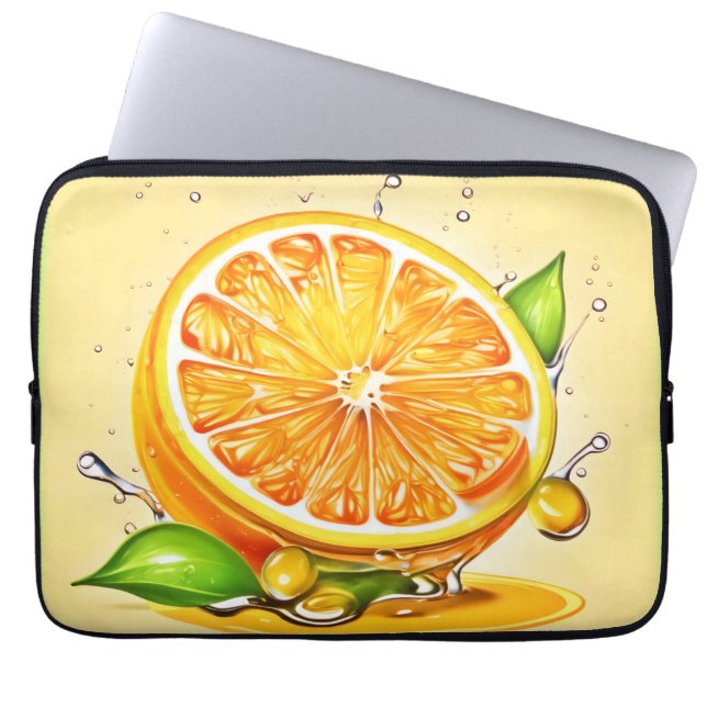 Oranje slice splash laptop sleeve (Voorkant)