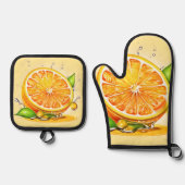 Oranje slice splash ovenwant & pannenlap set (Voorkant)
