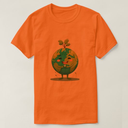 Oranje Smiley Earth T-shirt - Groene Hoop (Design voorkant)