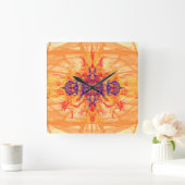 ORANJE SMOKE - Fractal Art - Square Wall Clock Vierkante Klok (Huis)