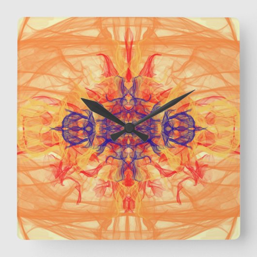 ORANJE SMOKE - Fractal Art - Square Wall Clock Vierkante Klok (Voorkant)