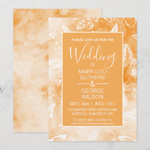 Oranje Smokey Marble Butterflies Wedding Kaart