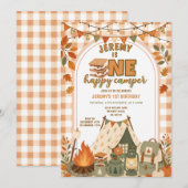 Oranje S'mores Camping Jongen Kamperen Gingham Kaart (Voorkant / Achterkant)
