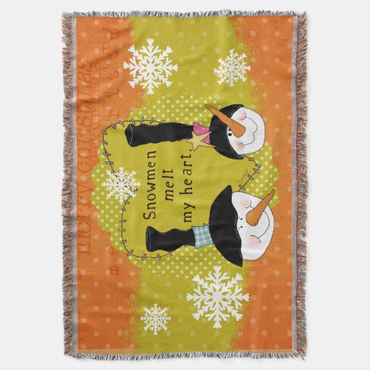 Oranje sneeuwmannen gooien mijn hartfeestdag rond deken (Voorkant Verticaal)