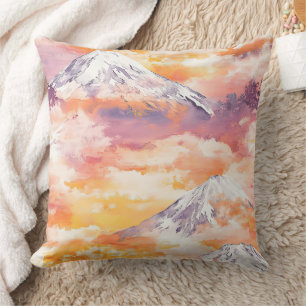 Oranje Sneeuwpieken Zonsondergang Aquarel Natuur K Kussen
