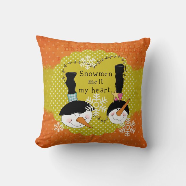 Oranje sneeuwpoppen smelten mijn hart vakantie kus kussen (Voorkant)