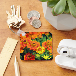 Oranje Sneezewort Flowers Monogram Sleutelhanger