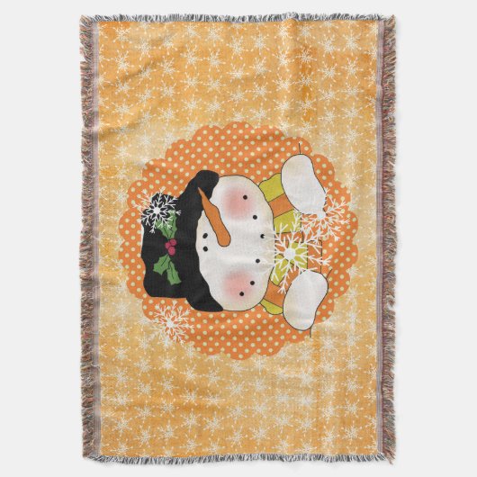 Oranje Snowflake Snowman Holiday Throw Deken (Voorkant Verticaal)