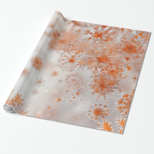 Oranje Snowflakes kerst Cadeaupapier (Uitgerold)