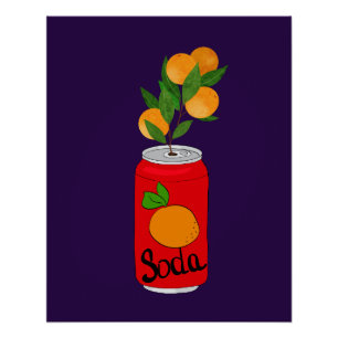 Oranje Soda Can met Fruit Branch – Fun Pop Art Perfect Poster