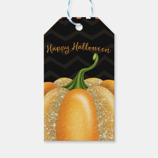 Oranje Sparkle Pumpkin Halloween Birthday Party Cadeaulabel (Voorkant)
