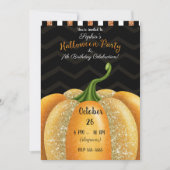 Oranje Sparkle Pumpkin Halloween Birthday Party Kaart (Voorkant)