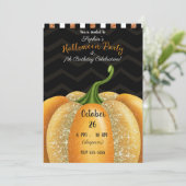 Oranje Sparkle Pumpkin Halloween Birthday Party Kaart (Staand voorkant)